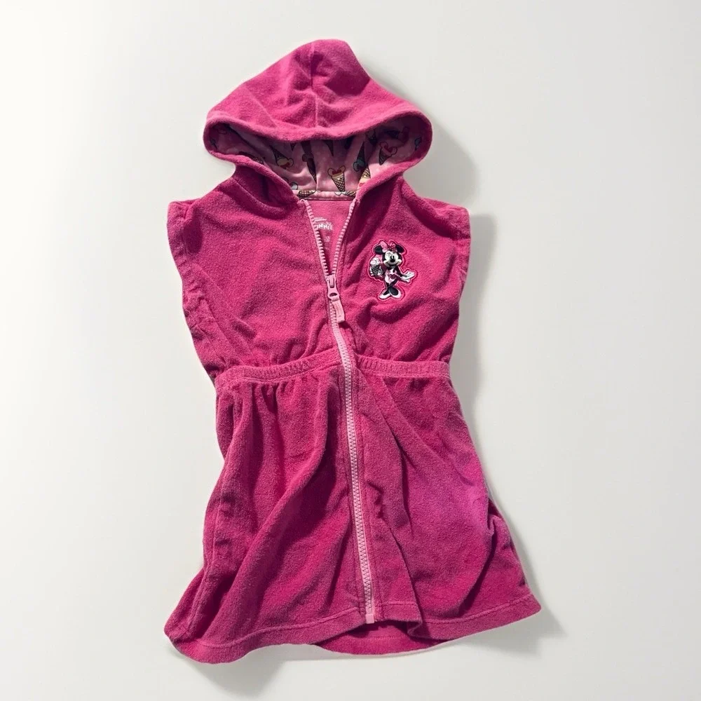 Disney Minnie Mouse Toddler Girls Loop Terry Cloth‎ Hooded Zip Up Swim 2t